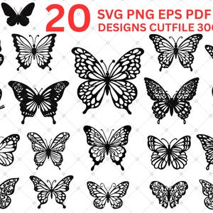 20 Schmetterling SVG-Bundle, Schmetterling Schnittdateien, Laser geschnitten SVG, Cricut Silhouette PNG, digitaler Download Schmetterling SVG