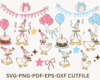 Silly Goose Birthday Party Clipart Svg Png Bundle, Pink Goose Svg, Cute Silly Goose Svg, Birthday Goose Svg, Silly Goose Svg Cutfile Bundle