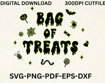 Halloween Leckerli Beutel SVG, Benutzerdefinierter Name, Gruselige Süßigkeit (Digitaler Download)