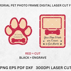 Memorial Pet Photo Frame SVG, Pet Loss Gift, Laser Cut Paw Print Frame, Dog Cat Memory Sign, Glowforge Engrave File, Digital Download
