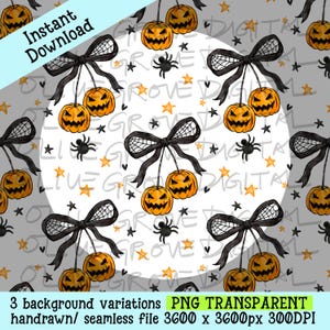 Halloween Pumpkin Seamless Pattern: Spooky Spider Digital Paper (PNG Download)