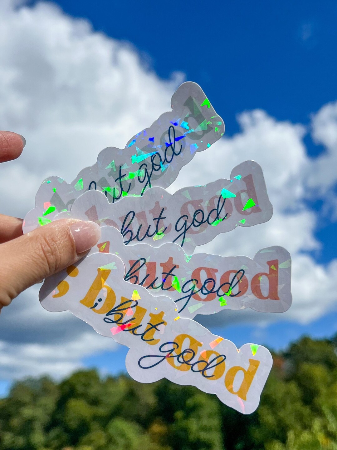 Holographic Christian Stickers but God Christian White Sticker ...