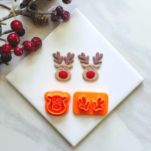 Reindeer with Glasses Clay Cutter: Christmas Polymer Clay Embosser