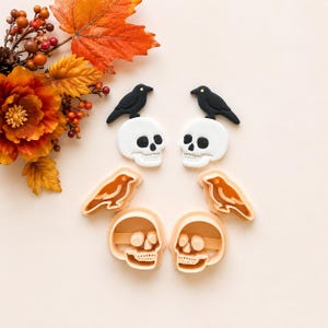 Cortador de arcilla con forma de calavera de Halloween y cuervo: Joyería de arcilla polimérica