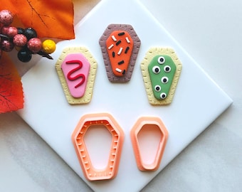 Cortador de arcilla Pop Tart con forma de ataúd: joyería de arcilla polimérica de Halloween