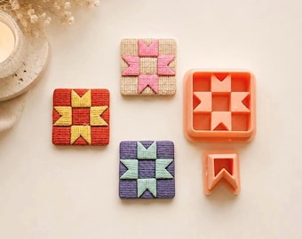 Quilted Square Polymer Clay Cutter Set: Embossed Clay Cutters