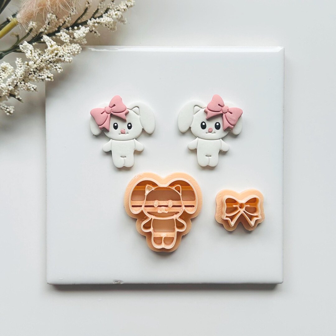 Cutie Bunny With Ribbon Clay Cutter: Embossed Spring Design - Etsy