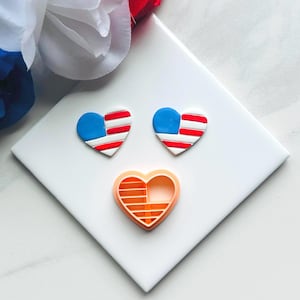 Heart Flag clay cutter | 4th of July clay cutter Polymer clay cutters summer clay cutter Embossed clay cutters USA clay cutter C