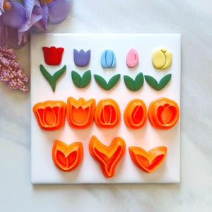 Tulip Clay Cutter Set: Polymer Clay Cutters, Embossed Spring Designs