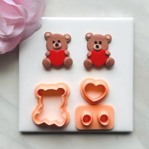 Teddy Bear No. 2 Clay Cutter | Valentines Day clay cutter cutters Polymer clay cutters Bear clay cutter heart clay cutter W