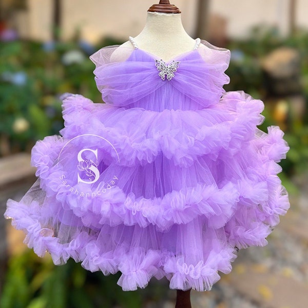 Lavender  butterfly Tutu Dress, Baby Dress Toddler Dress, Girl Dress, Purple Birthday Dress, Lilac Wedding Dress Lilac 4 Layers Easter dress