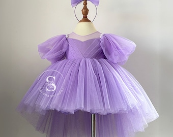 Meisjes hoog laag Lila jurk, optocht jurken voor meisjes, lavendel jurk, Couture jurk kinderen, peuter zomerjurk, bloemenmeisje jurk, dans