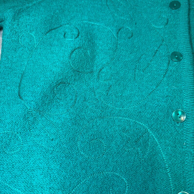 Vintage Pendleton Womens Size Medium Wool Cardigan Sweater Teal Green Embroidery image 11