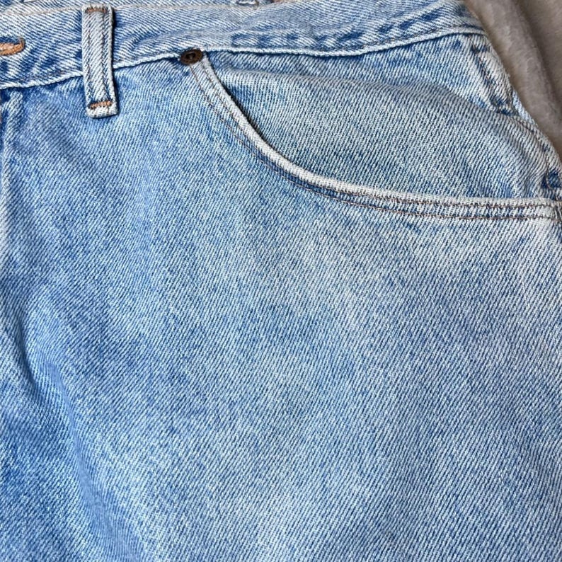 Vintage Wrangler Mens Size 38x32 ALTERED Hero Blue Jeans Classic Denim Made USA image 15