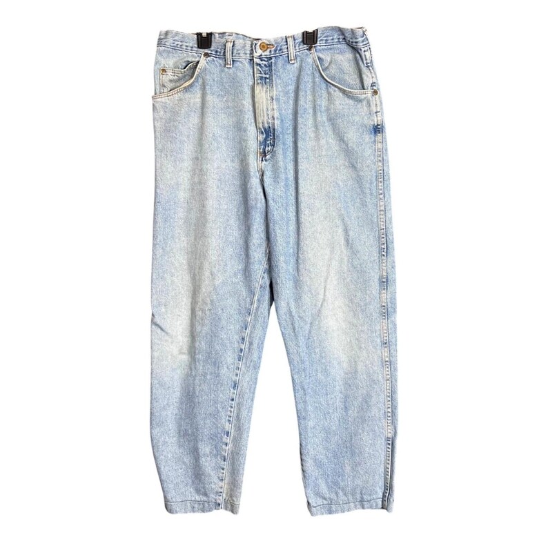 Vintage Wrangler Mens Size 38x32 ALTERED Hero Blue Jeans Classic Denim Made USA image 2