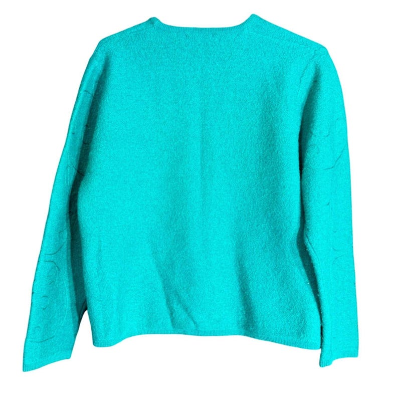 Vintage Pendleton Womens Size Medium Wool Cardigan Sweater Teal Green Embroidery image 3