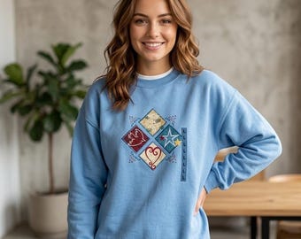 New Vintage M&C Sportswear Womens Size Large Blue Sweatshirt Patriotic Patchwork