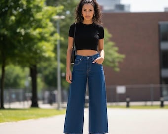 Habands Fit Forever Vintage Wide Leg Blue Jeans Womens 32 Denim Casual Retro