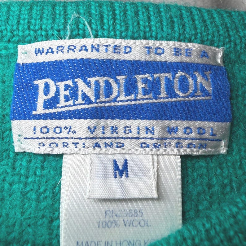 Vintage Pendleton Womens Size Medium Wool Cardigan Sweater Teal Green Embroidery image 4