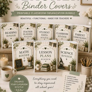 Può includere: Un set di 10 copertine per raccoglitori da insegnante stampabili con motivo a quadretti beige, accenti di fogliame verde e motivi a cuore. Le copertine sono etichettate per varie materie e misurano 21,6 cm x 27,9 cm.