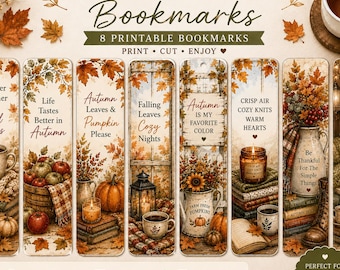 Cozy Autumn Printable Bookmarks, Fall Bookmark Bundle, Cottagecore Reading Bookmarks, Autumn Book Lover Gift, Printable PDF & PNG Download