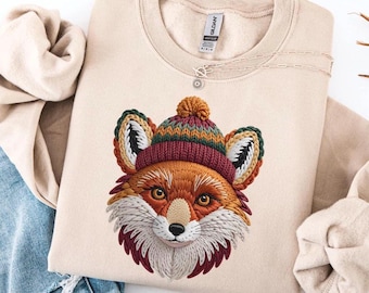 Fox Sweatshirt, Cozy Woodland Animal Crewneck, Cute Winter Fox Sweater, Cottagecore Woodland Chenille Fox Face