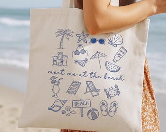 Meet Me At The Beach Tote Bag, Beach Tote Bag, Summer Bag, Vacation Bag, Coastal Tote Bag