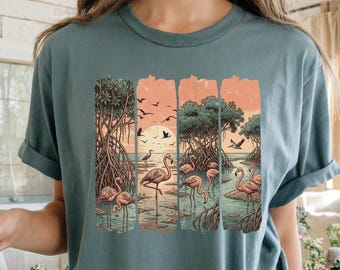 Vintage Flamingo Shirt, Flamingo Graphic Tee, Coastal Beach Shirt, Wetlands Nature Shirt, Comfort Colors Shirt