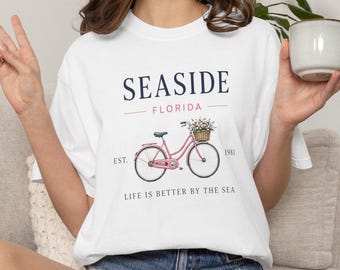Seaside Florida Comfort Colors Shirt, Coastal Beach Bike Tee, Florida Vacation Shirt, Preppy Coastal Graphic Tee, Seaside Florida Tshirt