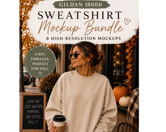 Gildan 18000 Mockup Bundle, Fall Sweatshirt Mockup, 8 Color Crewneck Mockups, Oversized Sweatshirt Mockup, POD Shirt Mockup