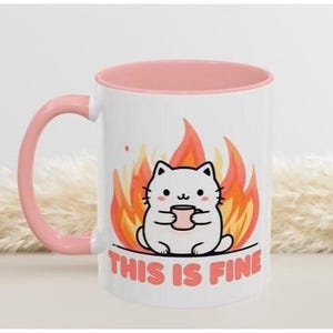 Cat Meme Coffee Cup, &quot;This is Fine&quot; Mug, Funny Cat-Themed Gift, Coffee Mug for Cat Lovers, Humorous Gift Idea, Cat-Inspired Coffee Mug