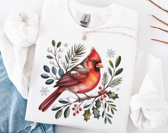 Cardinal Sweatshirt, Red Bird Crewneck, Winter Bird Lover Gift, Cottagecore Nature Sweater, Rustic Woodland Pullover