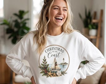 Christmas on the Coast Sweatshirt, Coastal Christmas Shirt, Beach Christmas Sweatshirt, Nautical Holiday Crewneck, Coastal Christmas Gift