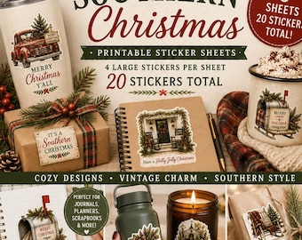 Southern Christmas Printable Stickers, Vintage Christmas Sticker Sheets, Christmas Junk Journal Stickers, Holiday Planner Stickers, PNG PDF