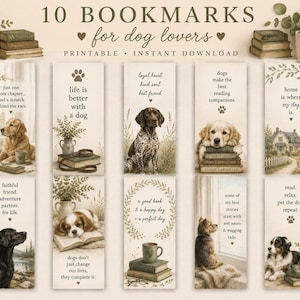 Printable Dog Lover Bookmarks PDF | 9 Cute Dog Bookmarks | German Shorthaired Pointer Bookmark | Book Lover Gift | Instant Download