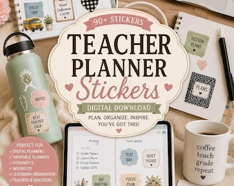 Teacher Planner Stickers, School Planner Stickers, Classroom Planning PNG Sticker Sheets, Digital Teacher Stickers