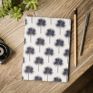 Navy Palm Tree Journal, Notebook for Writing, Tropical Travel Planner, Softcover Diary Gift, Lined Pages Stationery