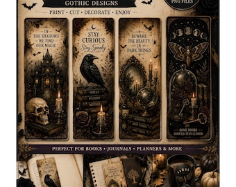 Gothic Halloween Printable Bookmarks | 8 Spooky Vintage Bookmarks | Dark Academia Reader Gift | Witchy Journal Accessories | PDF PNG