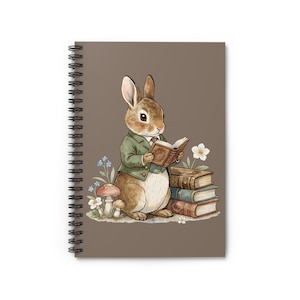 Quaderno a spirale per amanti dei libri / Diario di lettura con coniglietto in stile cottagecore / Quaderno vintage a tema libri di fiabe / Diario di scrittura / Diario di lettura