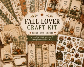 Fall Junk Journal Kit, Autumn Printable Craft Kit, Fall Scrapbook Paper, Journal Cards, Tags, Ephemera, Cozy Fall Digital Download