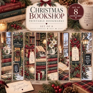 christmas bookmarks, bookshop bookmarks, book lover gift, cozy bookmarks, holiday bookmarks, printable bookmark, christmas books, reader gift, bookish christmas, reading bookmarks, stocking stuffer, christmas printable, instant download