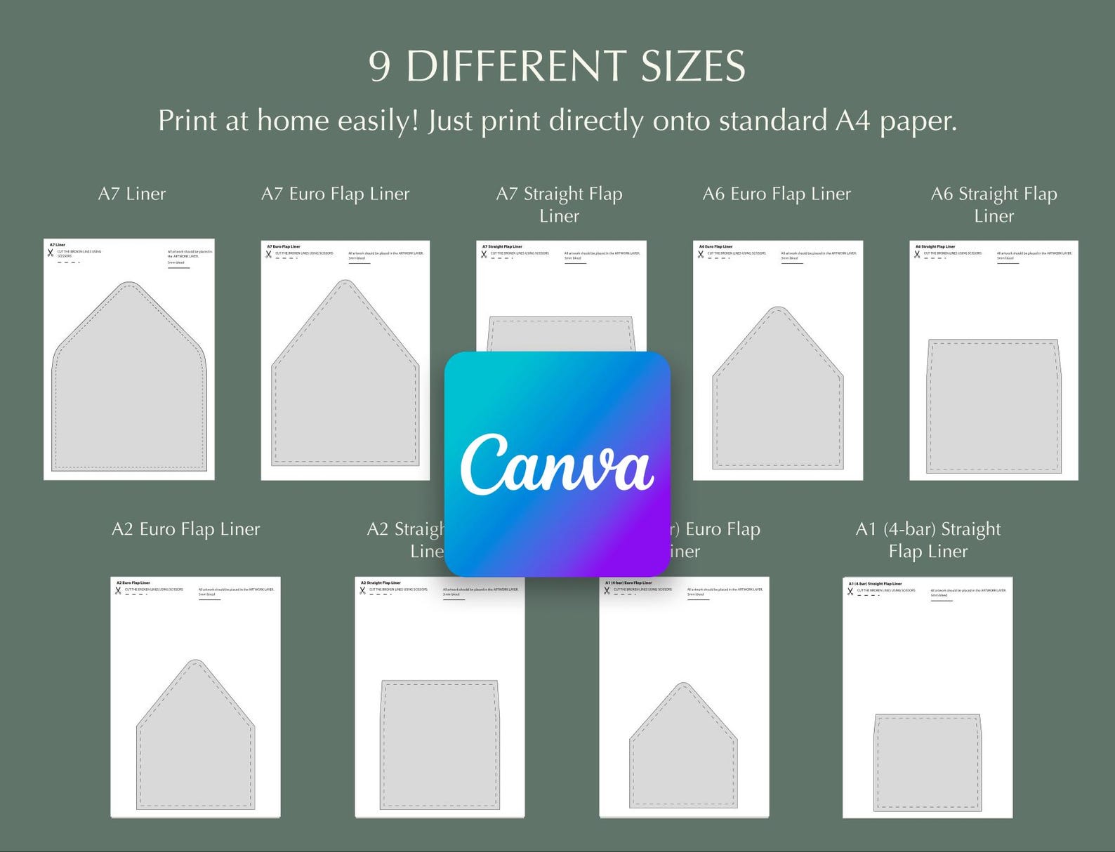 9 Envelope Liner Templates, A7, A7 A6 A2 Euro Flap Liner, A7 A6 A2