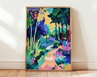 Enchanted Garden Poster Wall Art Print - Vibrant Matisse Inspired Acrylic Painting - Lush Nature Trees Floral Fantasy - Different Sizes