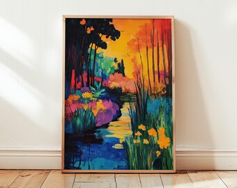 Enchanted Garden Sunset Poster - Henri Matisse inspired - Vibrant Acrylic Wall Art Print - Perfect Gift for Nature Lovers - Different Sizes