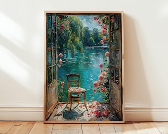 Impressionist Lake View Poster - Blooming Roses & Bridge Art - Henri Matisse inspired - A Serene Decor for Your Home - Different Sizes