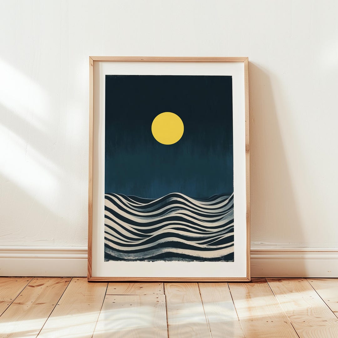 Bauhaus Poster Dark Blue | Wall Art Print | Night Moon Yellow Waves Sea ...