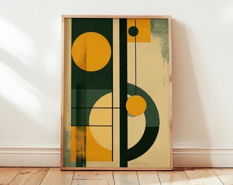 Bauhaus Poster Green Yellow | Abstract Modern Wall Art Print Mid Century | Bedroom Living Room Geometric Scandinavian - No Frame - Artwork