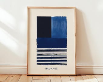 Bauhaus Poster Print Wall Art | Blue Simple Minimalist Abstract | Mid Century Living Room Modernist Art Design - No Frame - Scandinavian