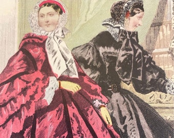 Les Modes Parisiennes  1857 French Print Ladies in Dresses 1930s Paris Magazine Print