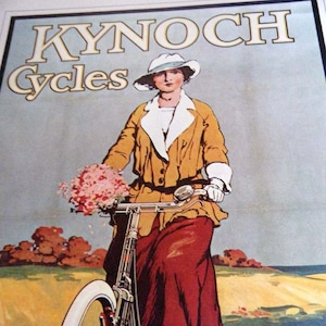 Bicycle Poster 1920s Lady on a Bike in the English Countryside Kynoch Bicycles Birmingham England to Frame Vintage Ad 1970s Book Reprint